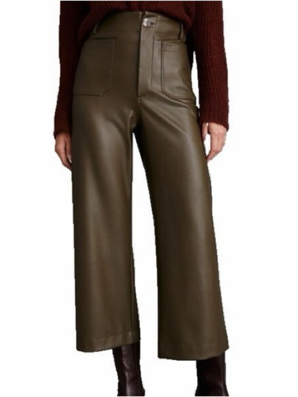 OAT New York Olive Green Faux Leather Cropped Wide Leg Pants Size 27